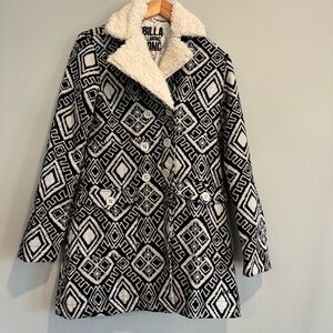 Billabong Geometric Black and White Coat Y2K Boho Hippie M
